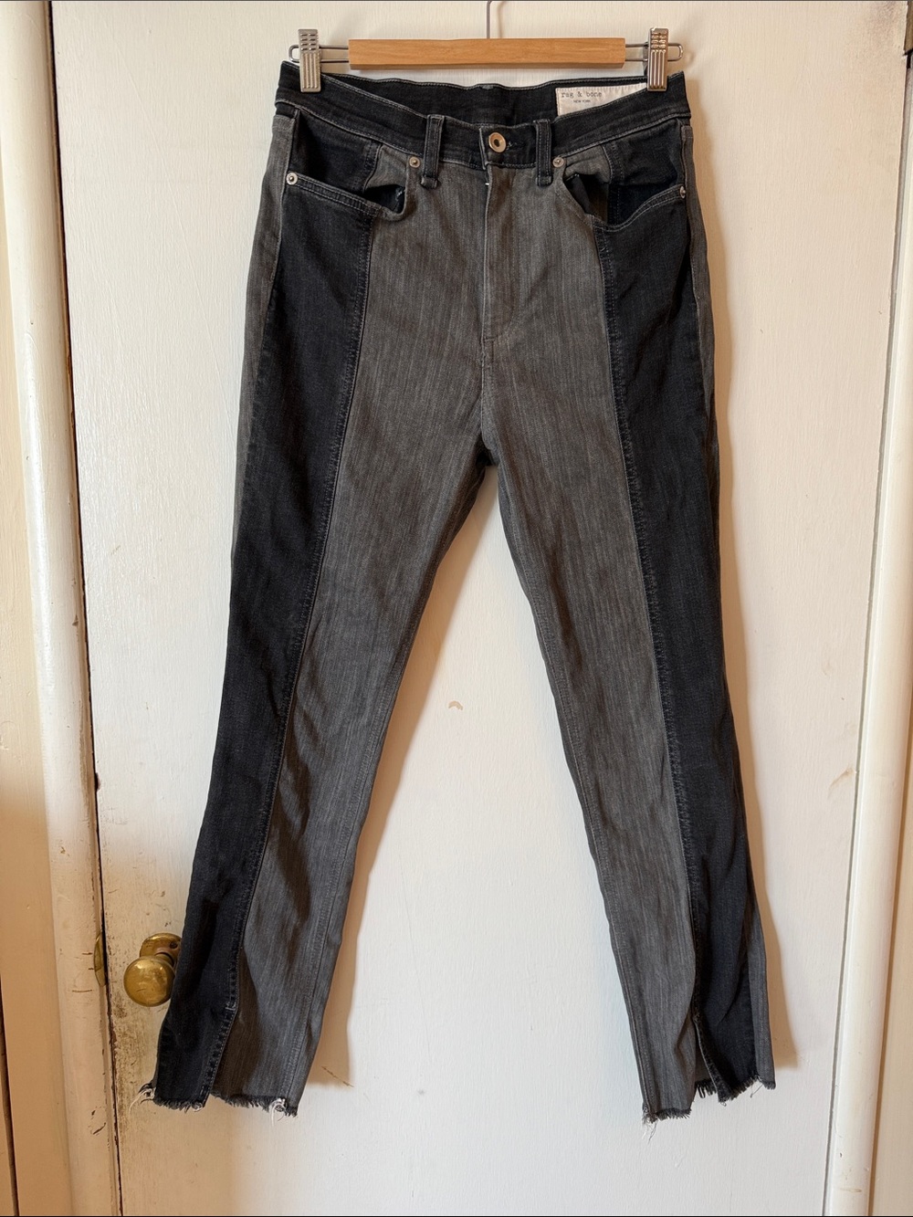 Rag & Bone Evelyn Two-Tone Gray/Black Stretch Denim Jeans Ankle Crop Women's 28